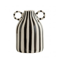 Hand-Painted Handled Ceramic Vase Glazed Striped Ceramic Vase Glossy Flower Holder Narrow-Neck