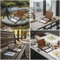 Tripod-Ready Travel Paint Box with Cups Portable Watercolor Box with Mixing Area Foldable Paint Palette with Lid Compact for Painters