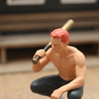 Hand Painted Red Hair Baseball Man Model Highly Detailed Crouching Man with Baseball Stick Figure High Quality Sand Table Scene Doll for Collectors, Hobbyists, Photography