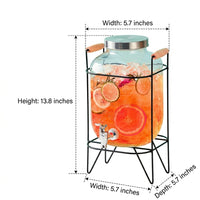 Water Dispenser Glass Jar Drink Dispenser with Metal Stand, Thickened Glass Water Container with Stainless Steel Spigot for Chilled Drink