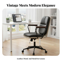 Height Adjustable Armless rotate Chair with casters Retro Design Computer Seat Rolling Casters Office Furniture Padded padding for Home Workers, Students, Adults, Study Room, Bedroom