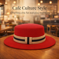 Women Wool Felt Fedora Hat with Flat Crown and Wide Brim for Wedding Guest, Adjustable Sizing for Comfortable Fit, Formal Style for Autumn Winter