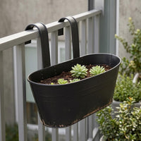 Hook Hangers Metal Hanging Planter Container Drainage Hole Oval Hanging Planter Container Embossed Label Panel Garden Decor Lightly Distressed