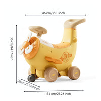 Anti-Tip Banana Airplane Rideable Foldable Footrests Music Rideable Toy Built-in Storage Kids Vehicle Push Handle for Toddlers, Children