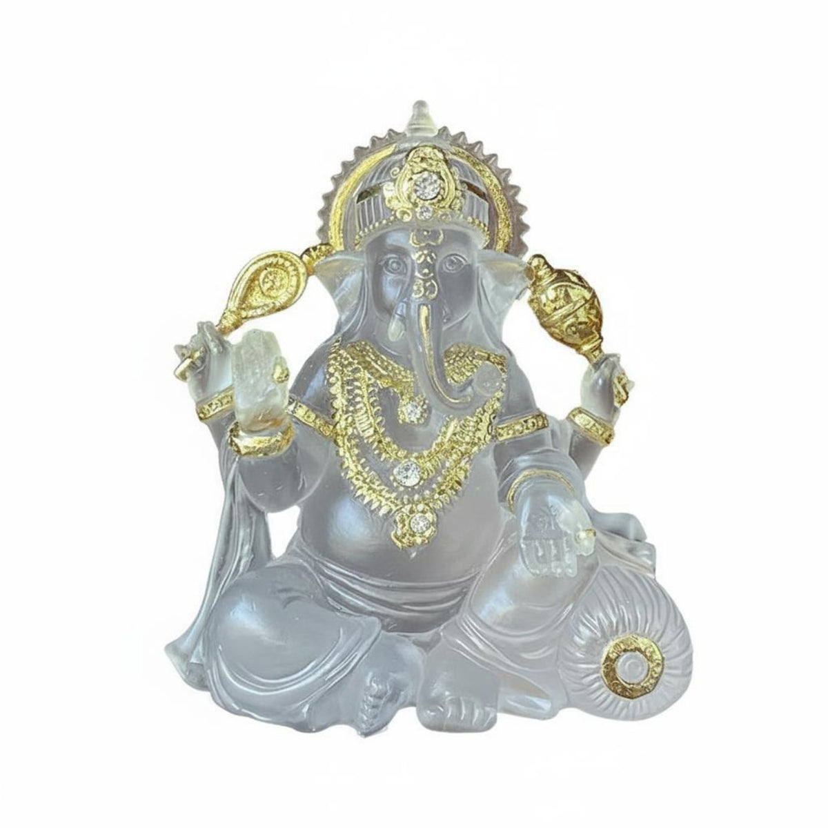 Gold-Toned Seated Ganesha Figurine Decorative Accents Resin Ganesha Statue Indian Craftsmanship