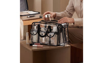 Clear Cosmetic Bag with Shoulder Strap Multiple-Pocket Transparent Makeup Tote with Pockets Large Capacity Clear Makeup Bag for Journeyers