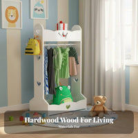 2 Pieces Cartoon Design childs' Valet Stand with Mirror Child-Safe Paint Toddler Dress-up Station Multi-Functional Storage children's Furniture Polished Borders for Toddlers, Girls, Parents, Kindergarten, Bedroom, Playroom, Nursery
