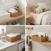 Braided Container Basket with Handles Open-Top Rectangular Organizer Basket for Closet
