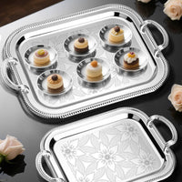 3 Pieces Stainless Steel Serving Tray Rope Beaded Border Tableware Rust Resistant