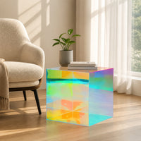 Acrylic Side Table Compact Iridescent Table Space-Saving Furniture for Bedroom, Living Room