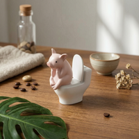 Miniature Pig Toilet Figurine Cartoon Design Pig on Toilet Glossy