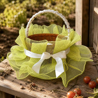 Handwoven Imitation Rattan Fruit Picking Basket with Mesh Decoration