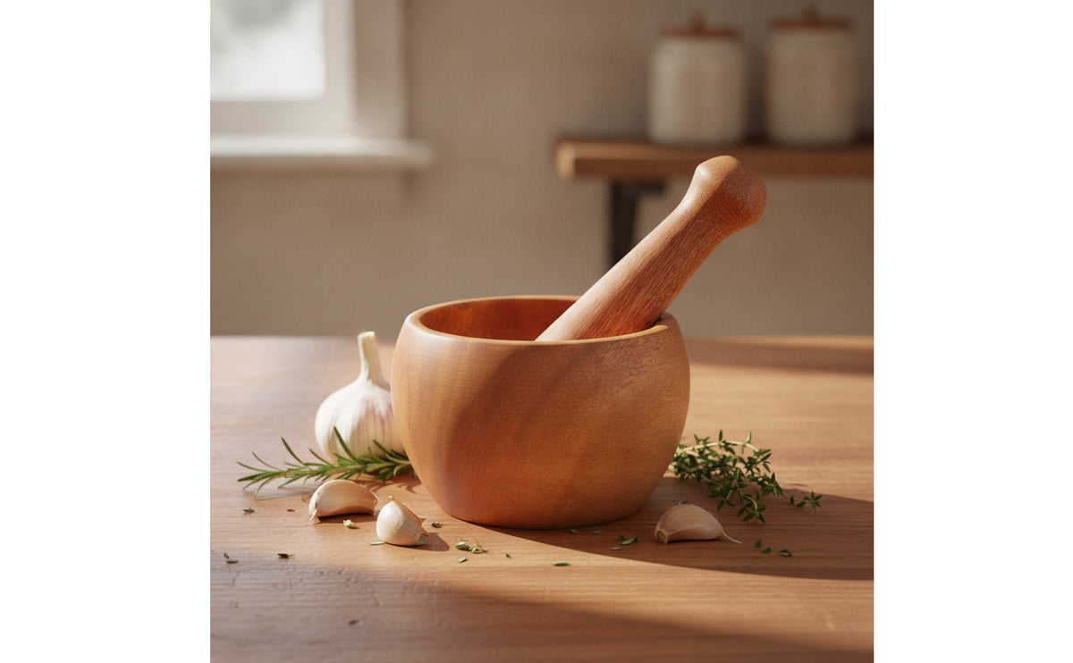 Mortar and Pestle Wooden Mortar and Pestle Set Manual for Home Cooks, Kitchen