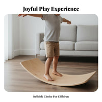 Sensory Training Wooden Balance Board Multifunctional Curved Mindful Stretching Board Unrestricted-Ended Play Natural Wood Balance Toy Versatile Use for Toddlers, Adults, Playroom