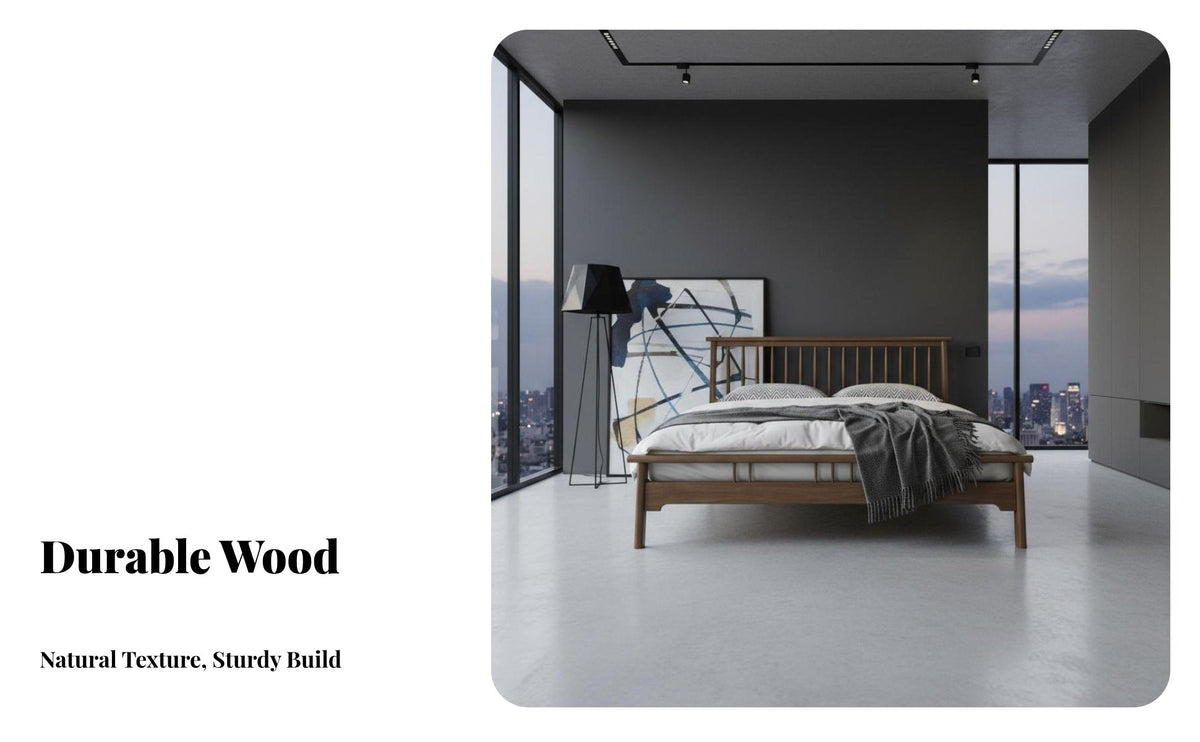 Minimalist Solid Wood Bed Nordic Aesthetic Solid Wood Base Bed No Box Spring Required for Adults, Homeowners, Guesthouse, Apartment, Vacation Home
