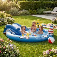 Inflatable Aquatic Fun Pool Lighthouse Column Kiddie Pool with Slide Round for Spraying Use
