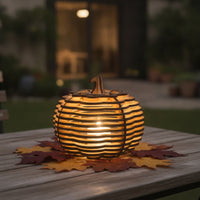 LED Pumpkin Lantern Wood-Toned LED Jack-O'-Lantern Pumpkin Light Interlocking Decor Lighted for Decorators, Tabletop