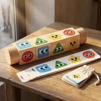 Picture Cards Wooden Rotating Puzzle Smooth Wood Matching Block Toy Fine Motor Skills Cartoon Face Puzzle Logical Thinking