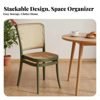 Stackable Cane Back Side Chair Vintage Design Home Seating Century-Century Modern Design Household Furniture Breathable Backrest for Homeowners, Restaurant Owners, Interior Decorators, Dining Room, Kitchen, Cafe