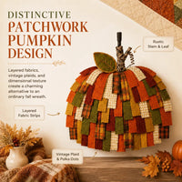 Lighted Patchwork Pumpkin Door Hanging for Fall Thanksgiving