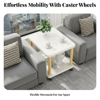 Space Saving Movable Sofa End Table Versatile Rolling Side Table Sturdy Construction Bedside Trolley on Wheels Easy Assembly for Office Workers, Homeowners, Apartment Dwellers, Reception Room, Small Areas, Bedroom, Kitchen