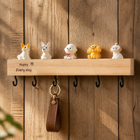 Black Wooden Key Holder with Shelf, 6 Hook Wall Organiser Key Holder, No-Drill Key Hanger for Apartment Entryway, Home Decor