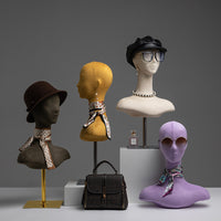 Velvet Head Mannequin Display Stand with Metal Base for Clothing Store