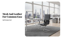 Ergonomic Design High-Back Sled Chair Wheelless High-Back Sled Base Armchair Lumbar Support Conference Seating Modern Design for Reception Guests, Managers, Executives, Study Room