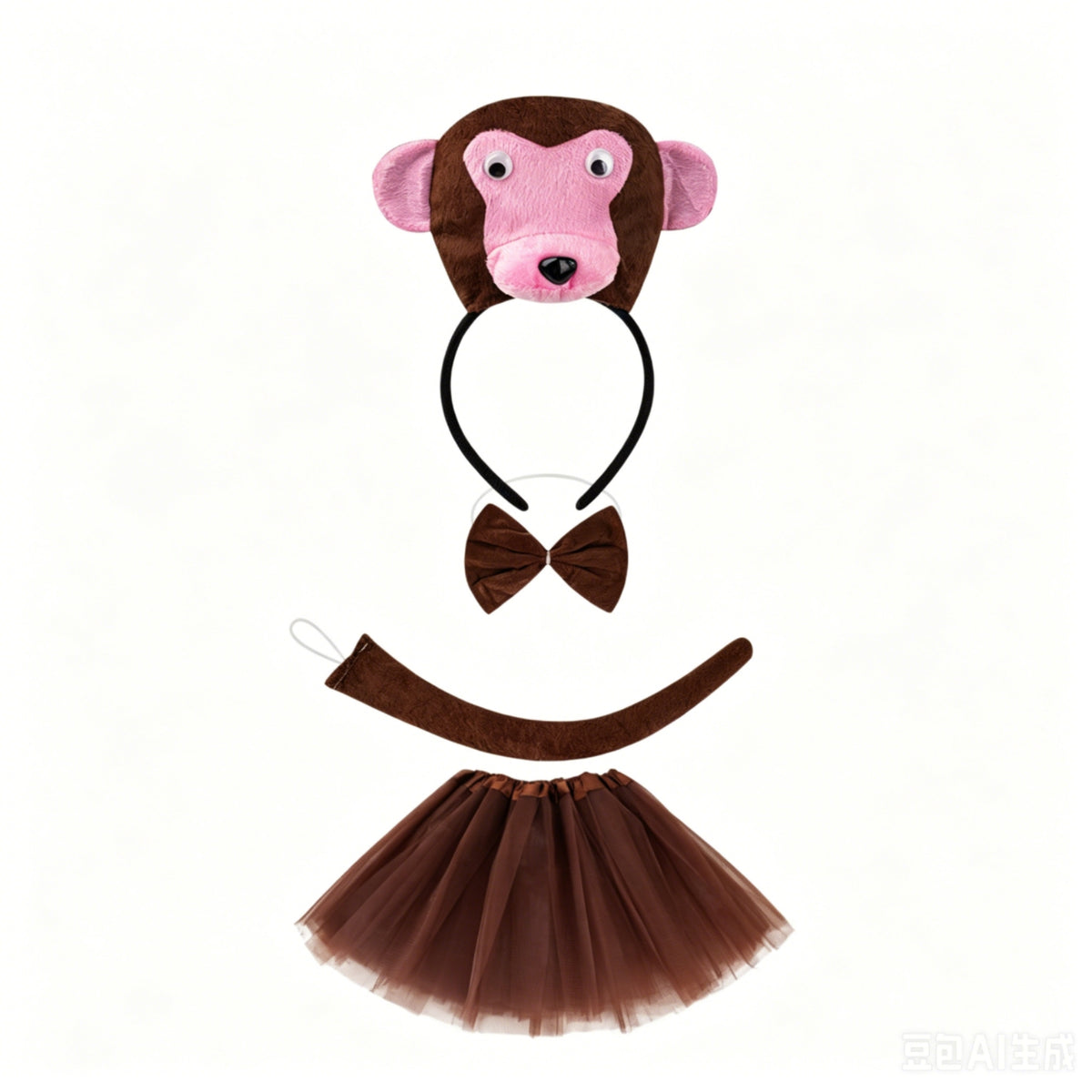 Layered Monkey Costume Accessory Kit Soft Monkey Costume Set Cute Dress-up Set with Tutu Adorable for Children, School Plays
