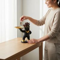 Pirate Dog Key Holder Tray Creative Design Resin Frenchie Key Holder French Canine Butler Statue Hand-Painted for Living Room