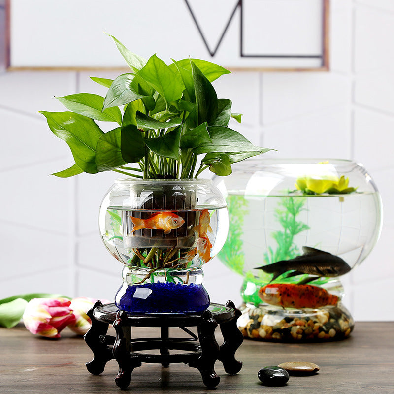 Spherical Glass Fish Tank for Office and Home Decor, Creative Hydroponic Round Small Turtle Tank
