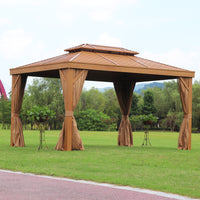 Outdoor Aluminum Alloy Gazebo with Wood Grain Canopy for Garden Patio