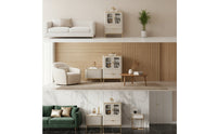 Side Cabinet with Glass Doors Modern Cabinet with Glass Doors Compact Credenza with Drawer for Living Room, Small Areas