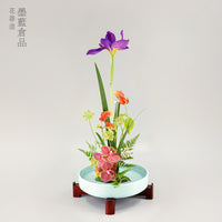 Ceramic Ikebana Flower Arranging Bowl with Kenzan for Japanese and Chinese Floral Art