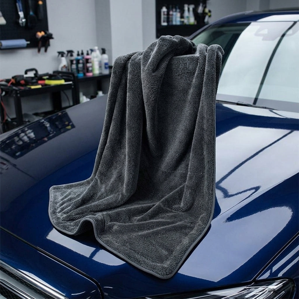 Microfibre Cloth Double-Sided Car Drying Towel, Microfiber Cloths for Detailing, 40cm Gray Spiral Weave 2-Layer Multi-Purpose Cleaning Towel