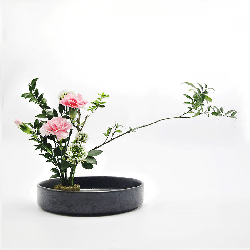 Ceramic Ikebana Flower Arranging Bowl with Kenzan for Japanese and Chinese Floral Art
