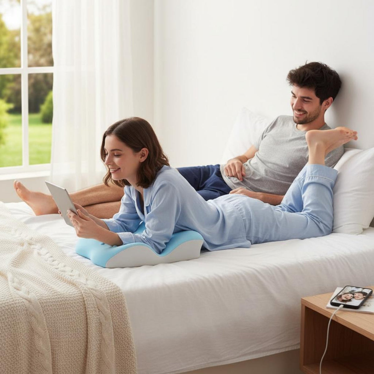 Couple's Prone Pillow Memory Foam Stomach Pillow Slow Recovery Bedding Accessory for Couples, Lounging