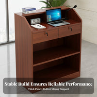 Modern Design Floor-Standing Lectern Multi-Purpose Reception Host Stand Wide Tabletop Wooden Podium with Storage Long-Lasting Construction for Presenters, Receptionists, Lecture Halls, Classrooms, Conference Rooms, Churches