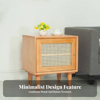 Nordic aesthetic Single-Drawer Woven Table minimalist contemporary Design Nightstand Rattan Weave Accent Bedside Cabinet Natural Wood Finish for Boho Decor lovers, Apartment Dwellers, Homeowners, Small Spaces, Dorm Room, Hallway, Office