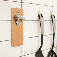 Vintage Wooden Bottle Opener, Beechwood Wall Mounted Beer Opener with Magnetic Walnut Fridge Magnet