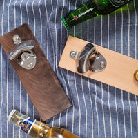 Vintage Wooden Bottle Opener, Beechwood Wall Mounted Beer Opener with Magnetic Walnut Fridge Magnet