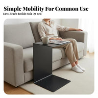 Minimalist Design C-Shaped Couch Table Movable Slide-Under Sofa Table Modern Look Household Furniture Space-Saving for Apartment Dwellers, Remote Workers, Living Room, Small Spaces, Bedroom, Home Office