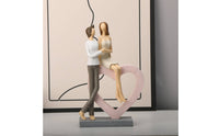 Couple Figurine Carved Statue with Heart Textured Heart Sculpture for Shelf, Bedroom