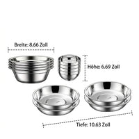 Stainless Steel Camping Dinnerware Set, Matte Silver, 11.4cm Salad Bowl, Reusable Picnic Dinnerware for 6 People