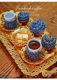 土耳其进口蓝眼咖啡杯恶魔之眼宫廷风铜金属金色银色镶钻水杯套装