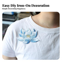 Embroidered Chinese Type Embroidery Applique DIY Decoration Lotus Flower Embroidery Applique Multicolor for Teenagers, Crafting