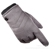 Men's Suede Winter Gloves Warm Outdoor Cycling Windproof Thickened Fleece Touchscreen Gloves
