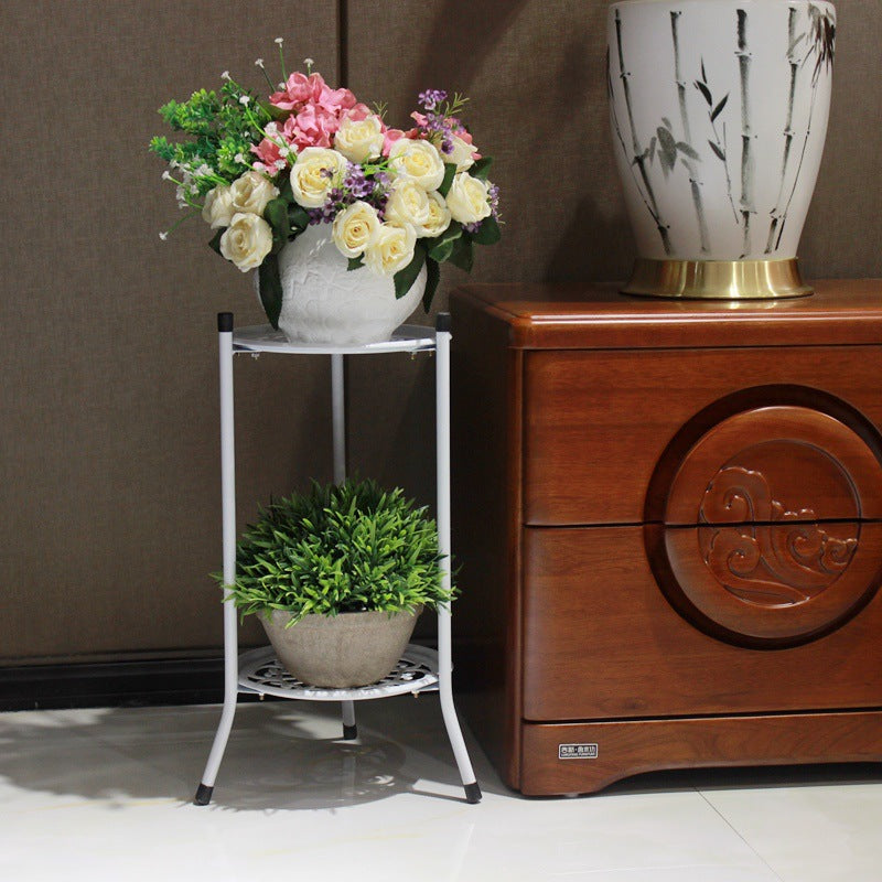 European Style Wrought Iron 2-Tier Plant Stand for Balcony Garden Indoor Outdoor
