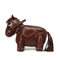 3D Design Horse-Shaped Bag Black Edge Piping Novelty Horse Handbag Adjustable Strap Novelty Shoulder Bag Studded