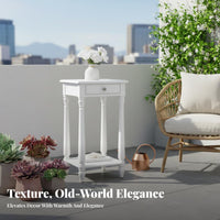 Solid Wood Floor Standing Flower Pot Holder 2-Tier Design Tall Wooden Plant Stand Narrow End Table with Drawer for Living Room, Balcony, Bedroom, Entryway